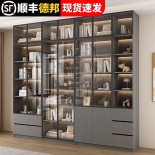 书柜带顶柜加高玻璃门展示柜一体整墙到顶轻奢定制客厅储物柜家用