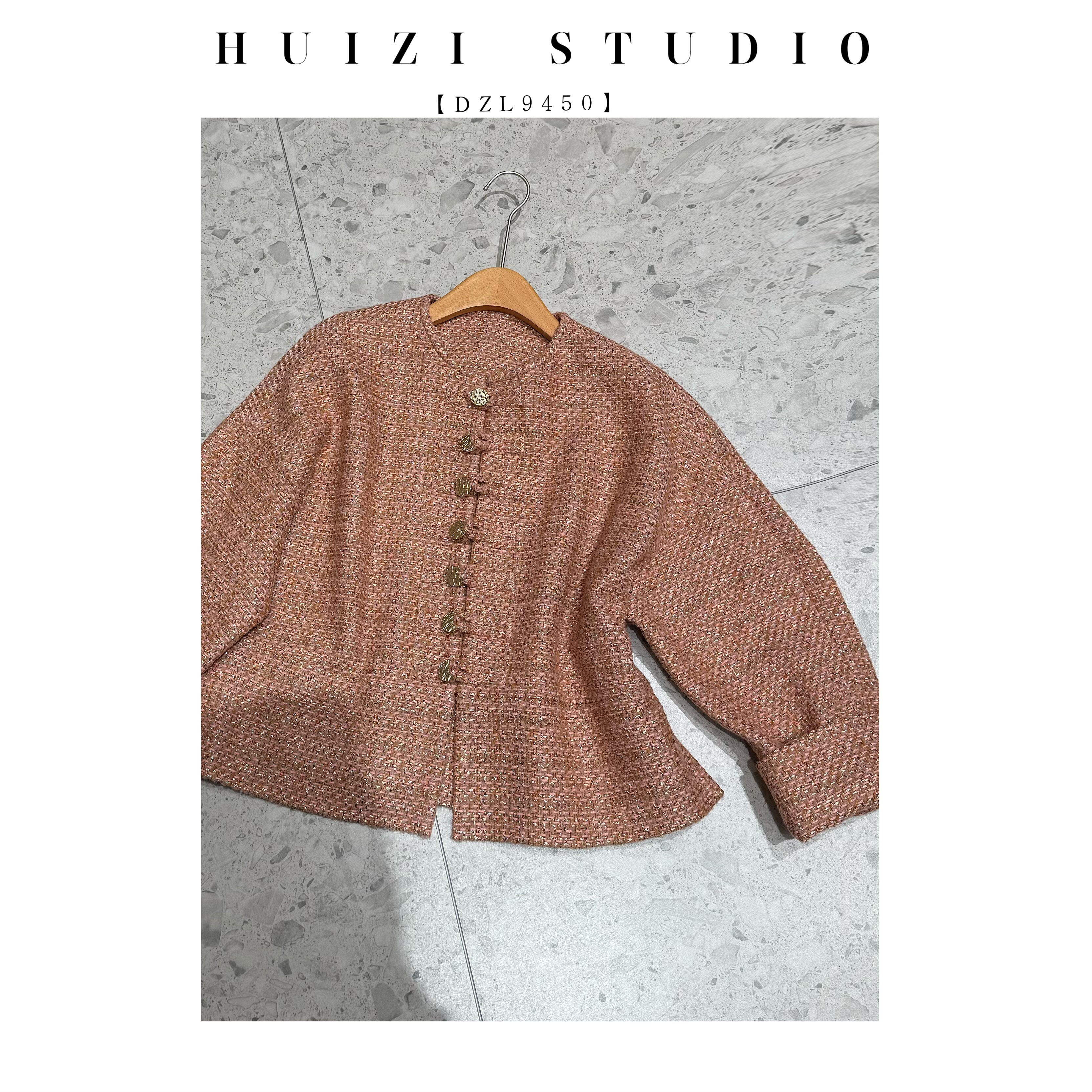 【轻奢定制】新中式国风设计感粉金细闪粗花呢气质小香外套