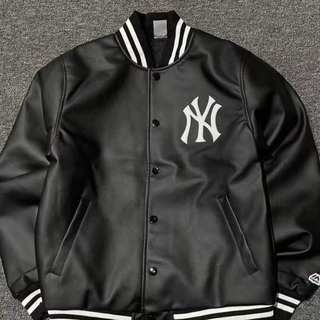 MAJESTIC MLB初代大联盟黑白刺绣 PU皮棒球服夹克潮流外套
