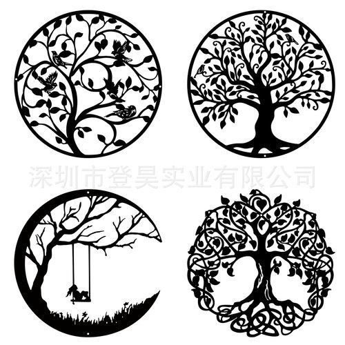 厂家直销金属剪影生命树铁艺挂摆