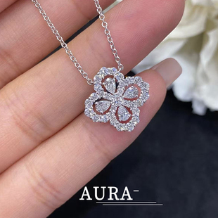 AURA四叶草项链女hw925纯银loop满钻白金吊坠小众轻奢锁骨链百搭