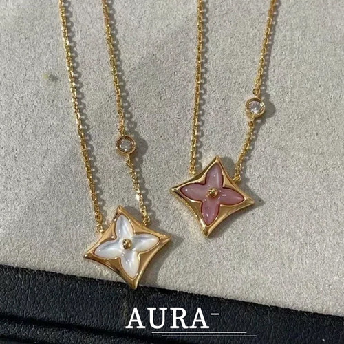 四叶草老花白贝母菱形项链玫瑰金