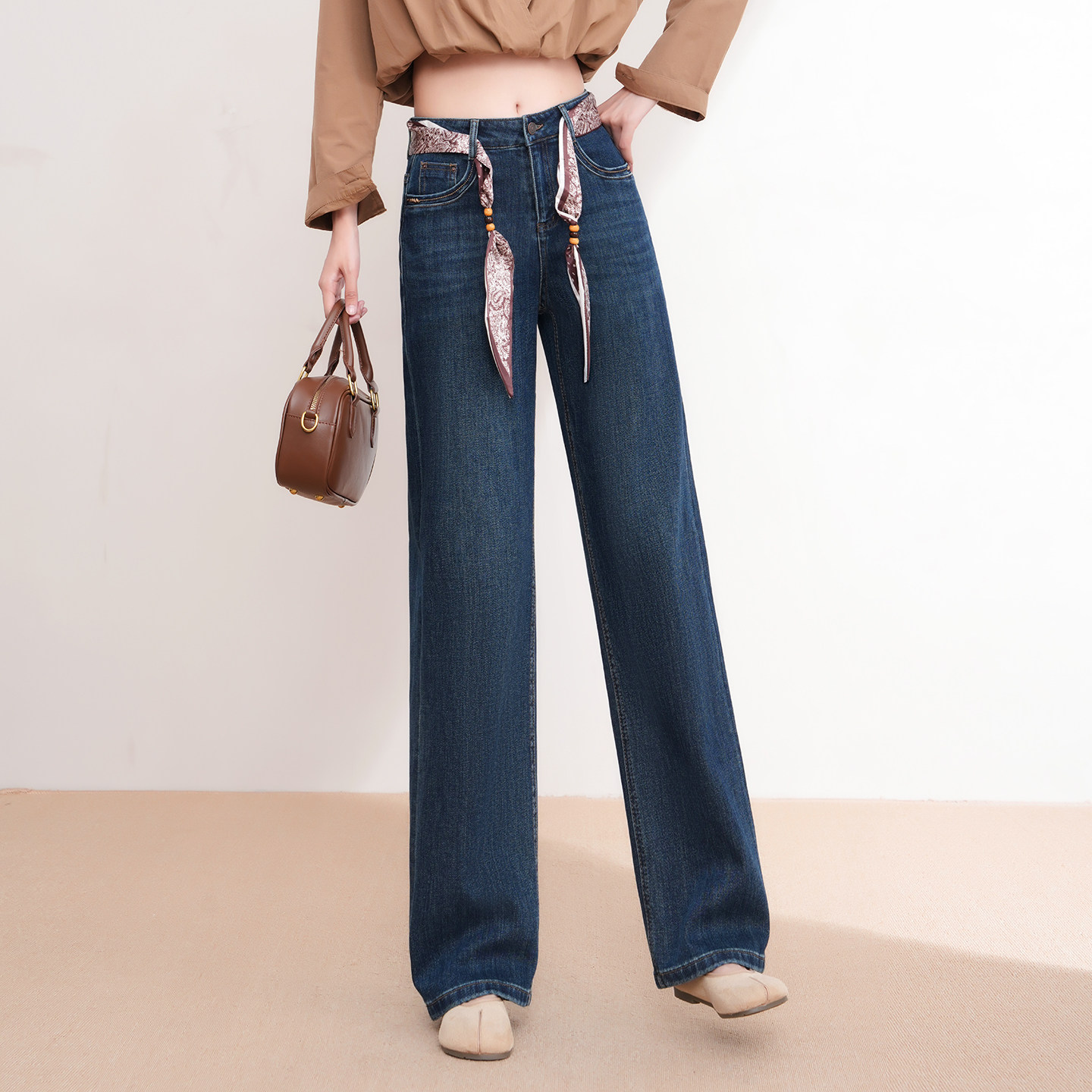 复古系带阔腿牛仔裤女春季2026新款高腰宽松垂感百搭显瘦直筒长裤,女装/女士精品,牛仔裤,淘宝优惠券,粉丝福利购,淘宝优惠卷