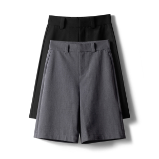 2026高腰宽松半裤 女夏季 高级灰色西装 短裤 五分裤 休闲直筒中裤 西裤
