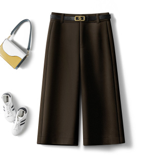 咖色高腰中裤 毛呢阔腿裤 高端欧货直筒休闲裤 女秋冬2025新款 七分裤