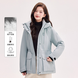 连帽中长款派克羽绒服女冬季2025新款90%绒保暖厚实收腰显瘦外套