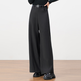 高腰显瘦直筒休闲裤 简约宽松垂坠感甩裤 2025新款 女冬季 毛呢阔腿裤