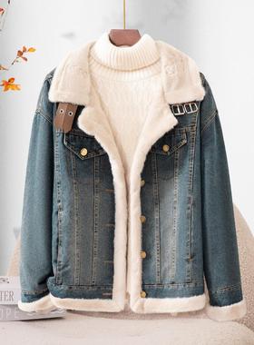 羊羔毛牛仔外套女深秋初冬季2025新款翻领加厚加绒夹克宽松上衣服