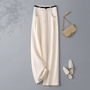 女夏季 阔腿裤 2026新款 直筒裤 子 米白色休闲裤 宽松显瘦长裤 撞色西装