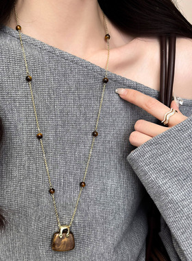 韩系虎眼石包包葡萄串项链女