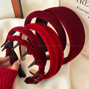 洗脸头饰 高级感洋气时尚 秋冬红色丝绒发箍女款 高颅顶头箍2025新款