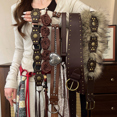 复古棕色腰带女2025新款小众设计