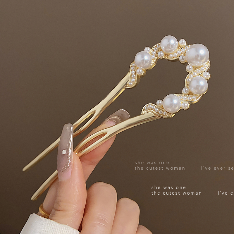 高级感仿珍珠u型发簪女2024新款