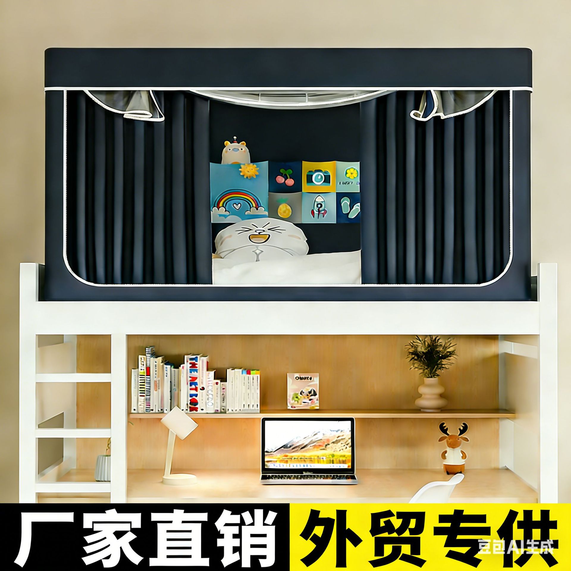 外贸款学生宿舍遮光蚊帐 一体式床帘 上下铺遮光防蚊床帐厂家直销