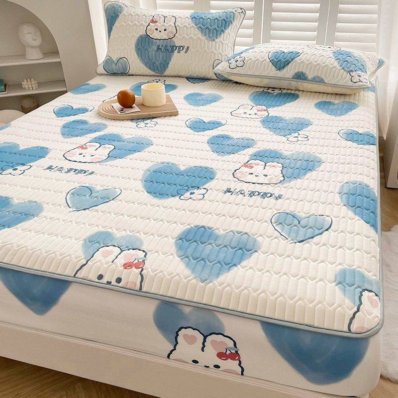 夏季乳胶冰丝凉席床笠三件套a类印花卡通单人学生宿舍床单床罩