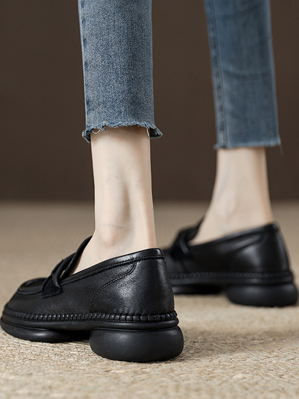 网红一脚蹬覆古小皮鞋女浅口黑色单鞋2025春季新款真皮软底乐福鞋,女鞋,浅口单鞋,淘宝优惠券,粉丝福利购,淘宝优惠卷