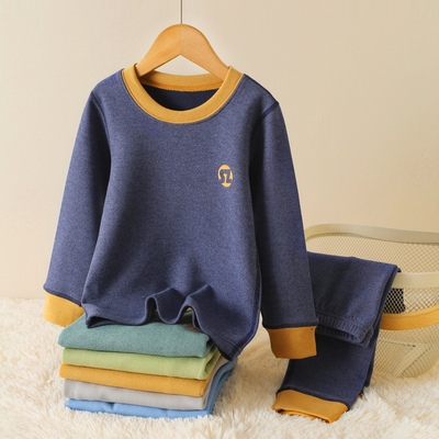 全棉纯棉儿童保暖内衣套装德绒男童秋衣秋裤中大童男孩加厚内穿冬