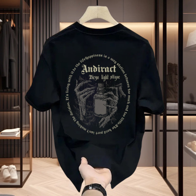 潮牌高端纯棉男士印花短袖t恤2025新款夏季美式高级休闲圆领体恤