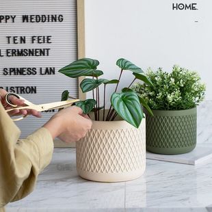 水泥花盆北欧风格简约创意个性大口径长寿花盆栽圆形多肉小众