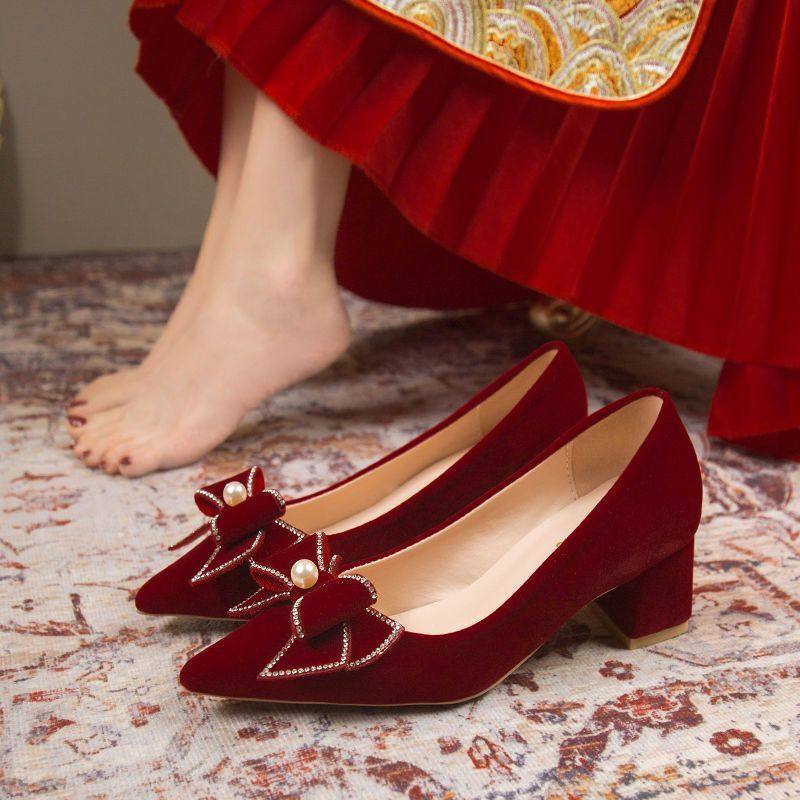秀禾婚纱鞋结婚新娘鞋女2025新款不累脚礼服敬酒粗跟红色高跟鞋,女鞋,婚鞋,淘宝优惠券,粉丝福利购,淘宝优惠卷