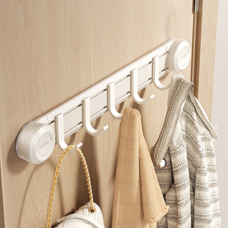 吸盘挂钩免打孔奶油风门后粘钩浴室挂衣架卫生间排钩可拆卸