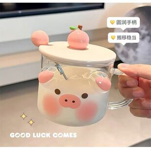 可爱喝水杯女孩高颜值家用马克杯可微波炉加热耐高温带盖勺玻璃杯