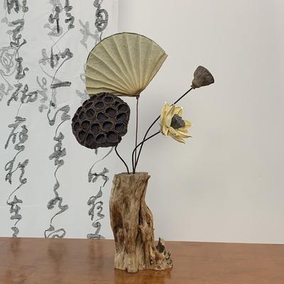 中式复古禅意实木干花花瓶摆件客厅茶室茶桌插花木头装饰品摆设