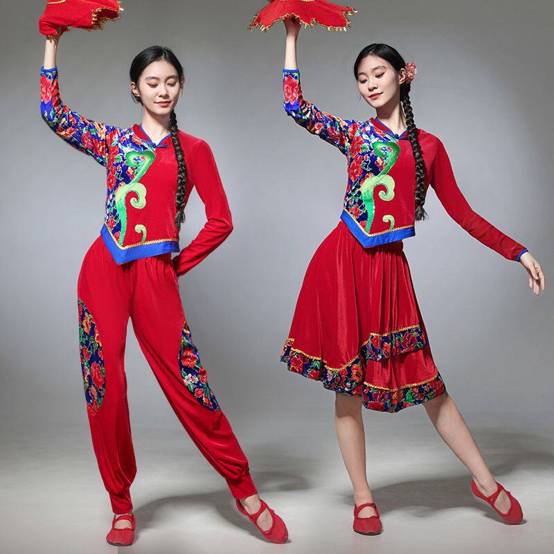 2025秋冬广场舞服装新款套装金丝绒加绒民族舞蹈演出服秧歌服女