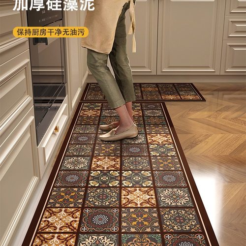 复古美式硅藻泥加厚厨房地垫防滑防油吸水垫专用脚垫地毯可擦免洗