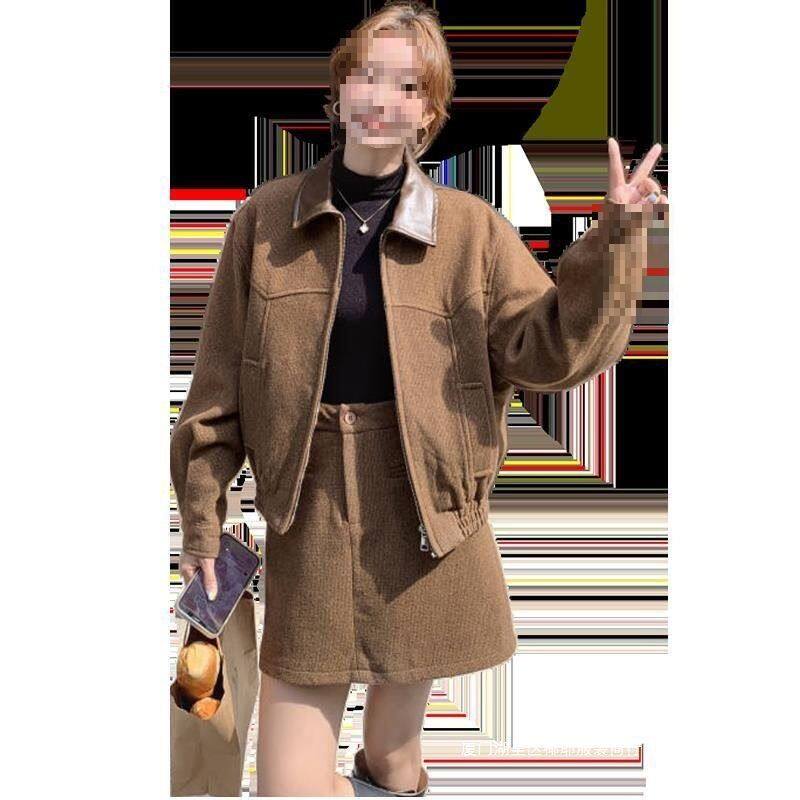 美拉德复古毛呢套装女2025新款秋冬酷飒气质名媛感短裙两件套
