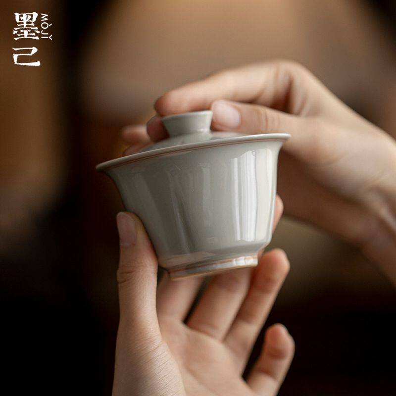 墨己耀州窑仿古手工陶瓷盖碗功夫茶具家用泡茶碗灰色文人器盖碗