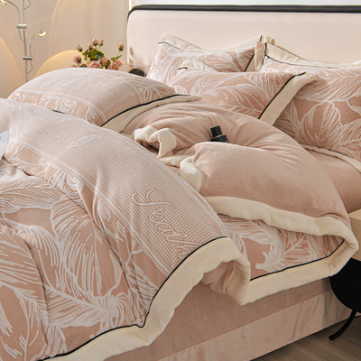 轻奢加厚牛奶绒四件套花绒法兰绒珊瑚绒被套冬季保暖床单绒床笠