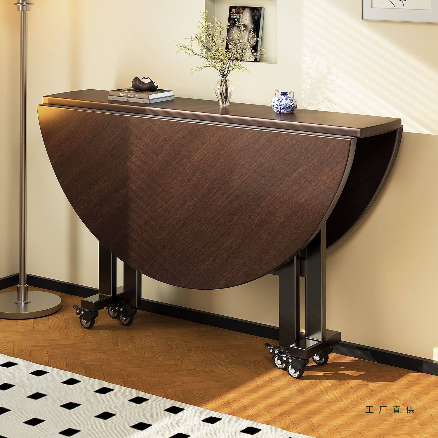 折叠圆桌家用租房小户型可移动折叠餐桌10人吃饭桌子大圆桌带转盘