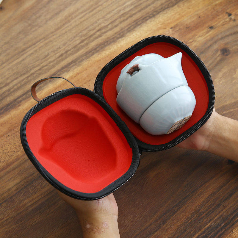 热卖便携汝窑如意快客杯单人一壶二杯外出旅行功夫茶具套装便携式