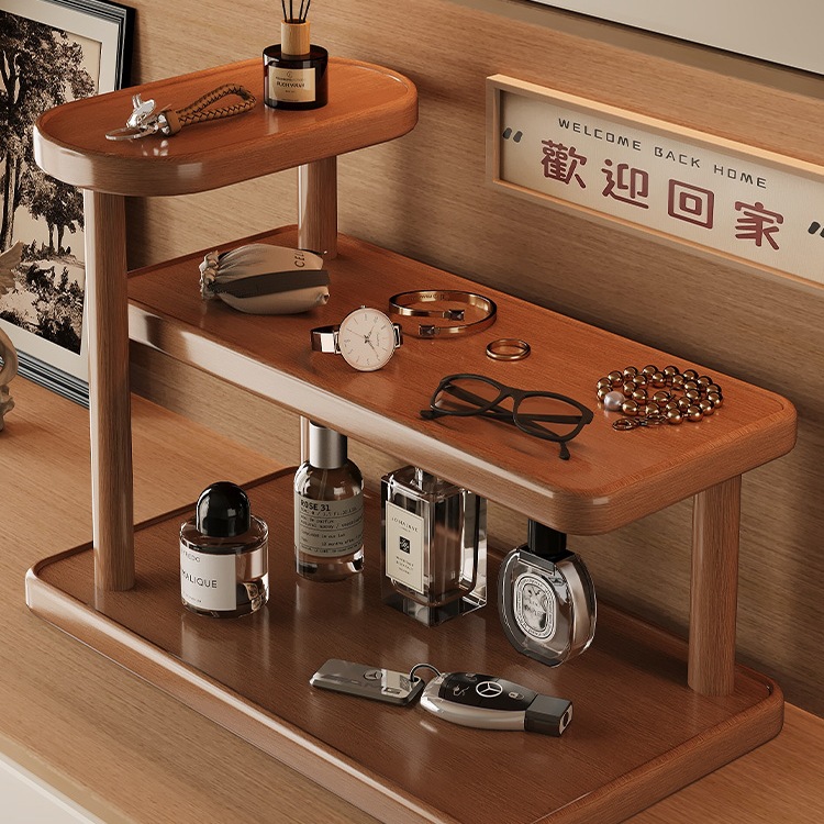玄关置物架入户进门桌面钥匙收纳架小户型中古风香薰首饰摆放架子
