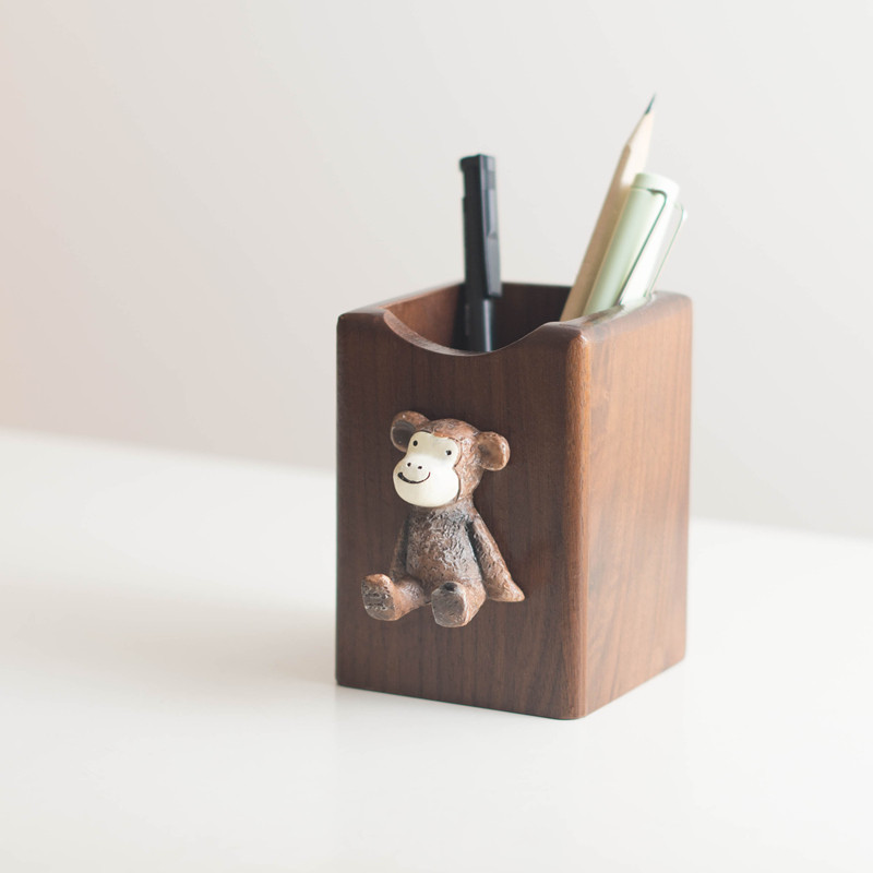 ?jh创意笔筒办公室桌面收纳盒学生儿童男女孩胡桃木笔桶高颜值in