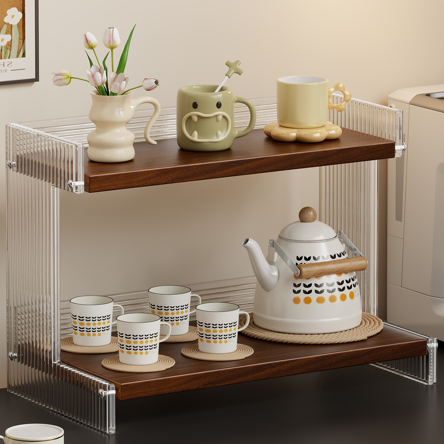 杯子收纳置物架餐桌台面高级感轻奢咖啡杯架子桌面餐边柜双层杯架