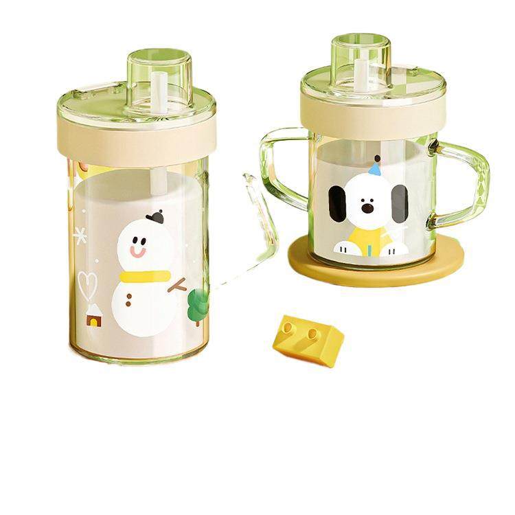 小土豆牛奶杯儿童刻度玻璃吸管杯儿童奶瓶3岁以上直吸喝奶杯喝水-