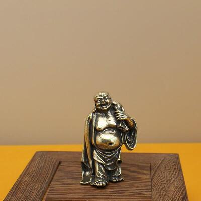 全黄铜十八罗汉摆件收藏古玩复古降龙伏虎桌面铜摆设实心迷你铜人