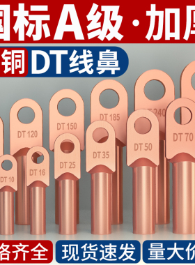 国标DT铜鼻子接线端子加厚紫铜线耳16/35/70/95/150/185/240平方