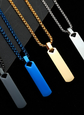 欧美跨境不锈钢立体长方条几何项链男款百搭小众设计风钛钢锁骨