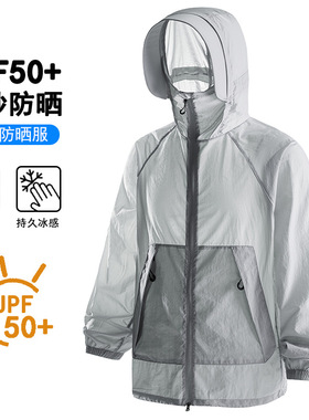 跨境冰丝防晒衣UPF50+男女同款轻薄外套透气宽松防晒服带帽皮肤