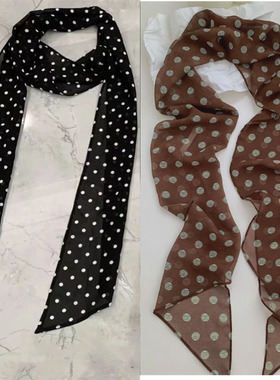 棕色波点丝巾印花高级百搭配饰系脖女2025年新款发带绑发长条