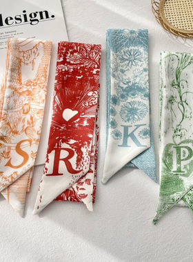 韩版新款26个字母细窄长条小丝巾绑包包伴手礼绑带饰带发带小