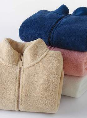 儿童摇粒绒外套奥粒绒女大童秋冬装男童抓绒上衣纯白色颗粒绒宝宝