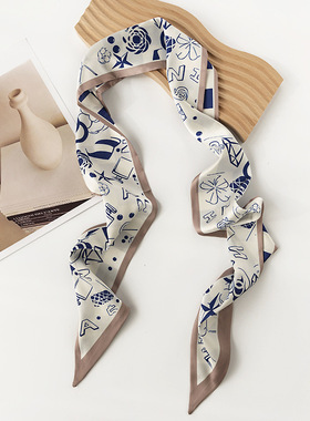 丝巾女春秋薄款韩式长条发带丝巾清新甜美职业飘带丝巾护颈领巾