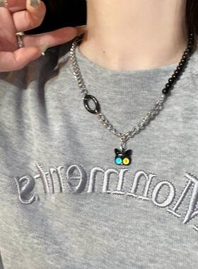黑色搞怪猫咪项链女嘻哈甜酷锁骨