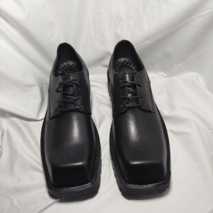 方头皮鞋男潮韩版百搭商务休闲德比鞋平头小众设计感厚底男鞋