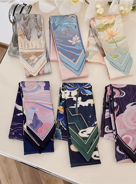 中国风发带赛马复古装饰小丝巾长条气质绑包包长丝带优雅飘带