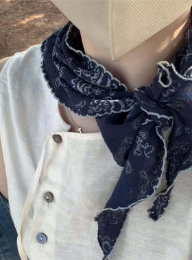 棉麻三角丝巾头巾女高级感韩版百搭系脖护颈腰果花装饰小领巾